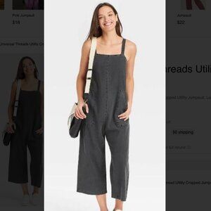 Universal Thread Gray Linen Blend Cropped Utility Jumpsuit Overalls